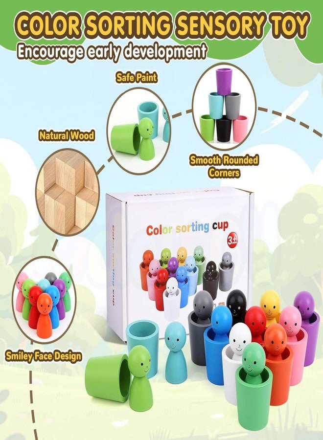 Kidology Color Sorting Cups Toy for Toddlers | 12 Wooden Matching Dolls with Cups | Montessori Stacking & Color Recognition Game | Educational Preschool Learning Toy for Kids 3+ Years - Image 4